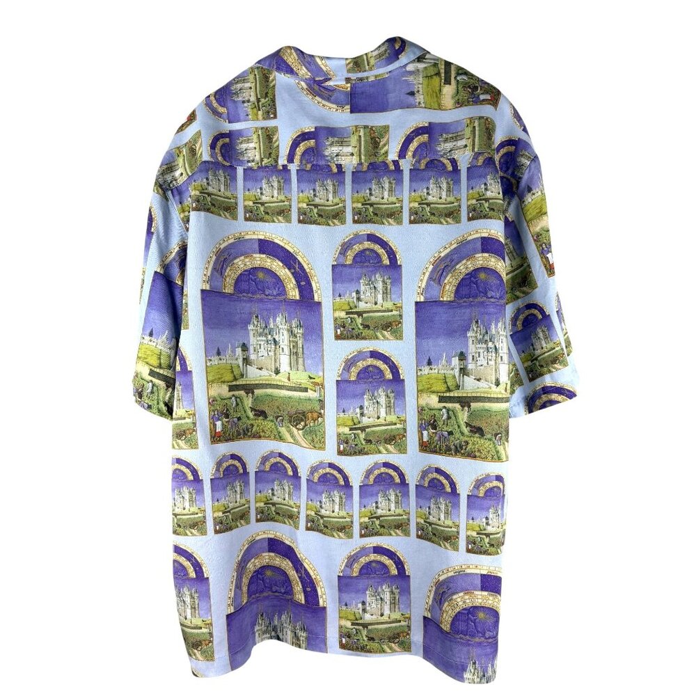 Flan Labs Silky Castle Print Button Up Shirt Men’… - image 5